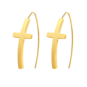 Cross Fish Hoop Earrings, Stainless Steel Cruz Earring Dangle ,Simple Wire Thread Minimalist Christian Jewellery - The Jewellery Supermarket